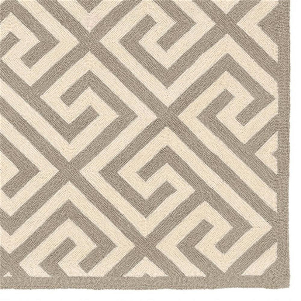 Linon Silhouette Greek Key Hand Hooked Wool 1'10"x2'10" Rug in Gray