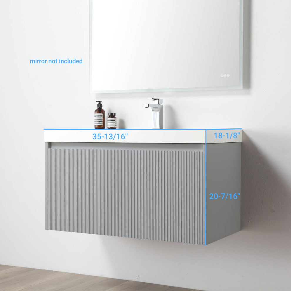 Floating Bathroom Vanity with Sink, Wall Mounted Vanity, Grey, 36" W/ Sink