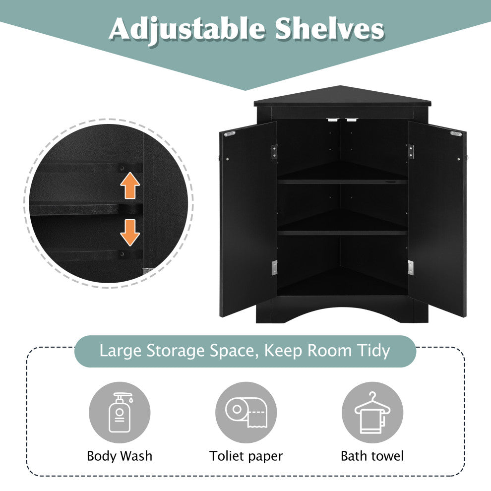 TATEUS Triangle Bathroom Storage Cabinet Freestanding Corner cabinet, Black