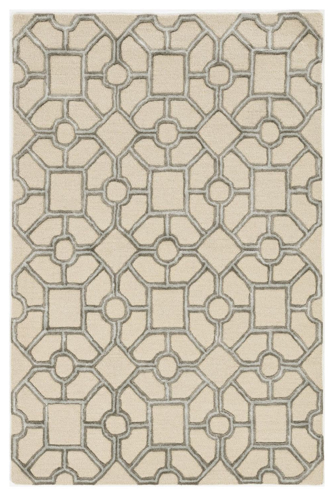 12'x15' Beige Hand Tufted Geometric Indoor Area Rug