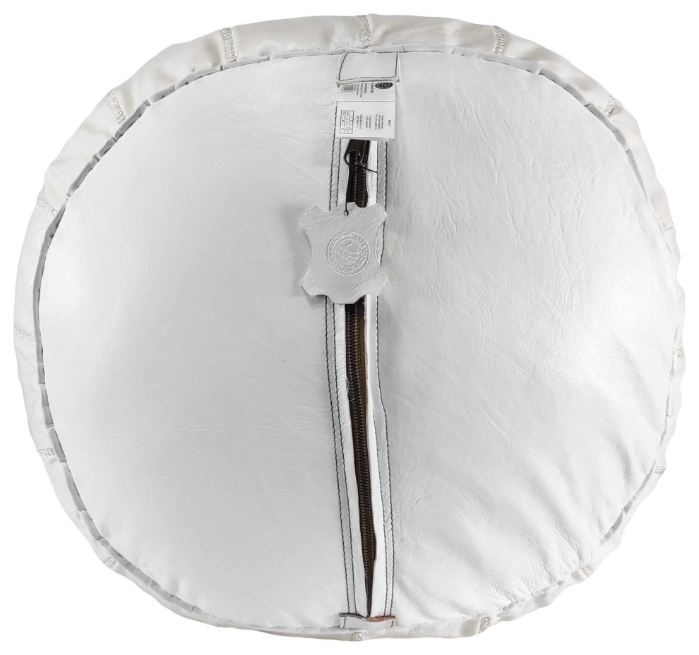 4 Colors Handmade Moroccan Ottoman, Genuine Leather White Poufs, Milk White