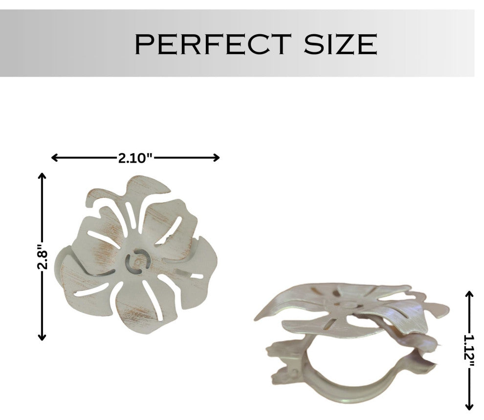 Set of 2 Metal Curtain Tiebacks "“ Elegant Poppy Flower Design Clip, Ivory