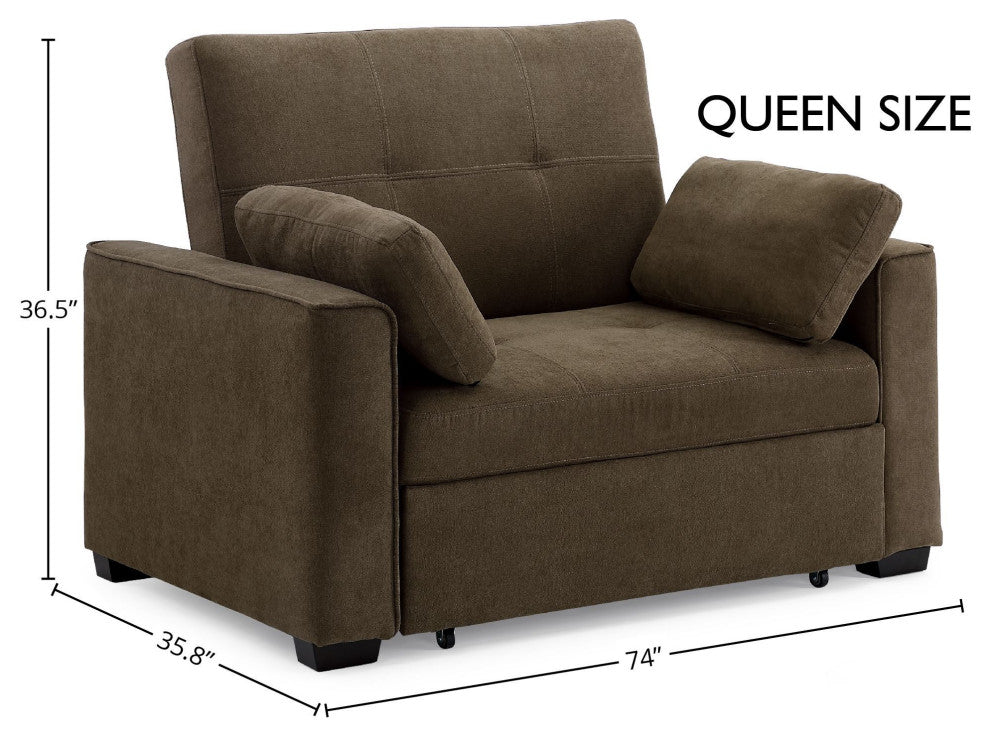 Nantucket Pull-Out Chenille Sleeper Sofa With Accent Pillows, Cappuccino, Queen