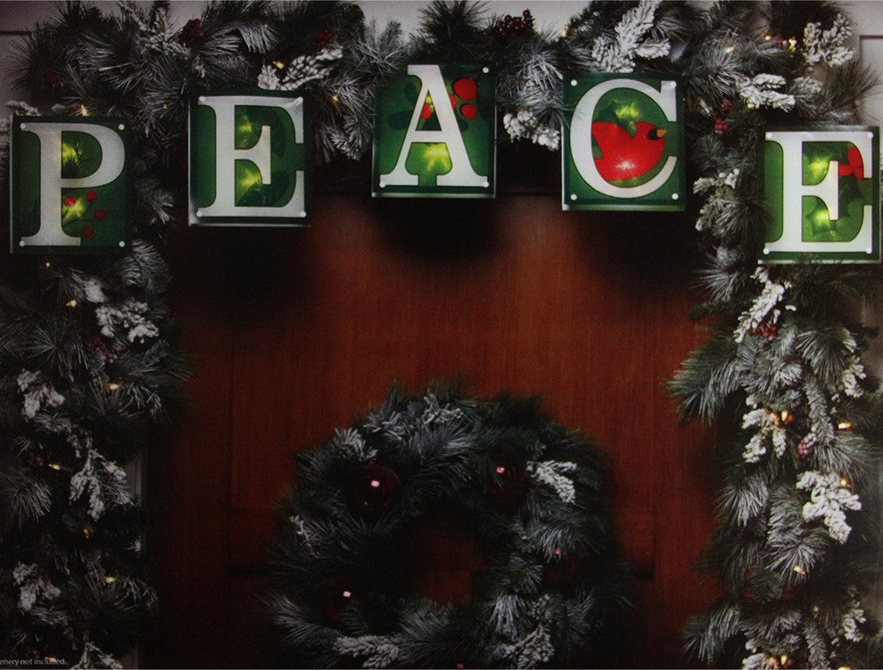 7' Green Shimmering "Peace" Christmas Light Garland
