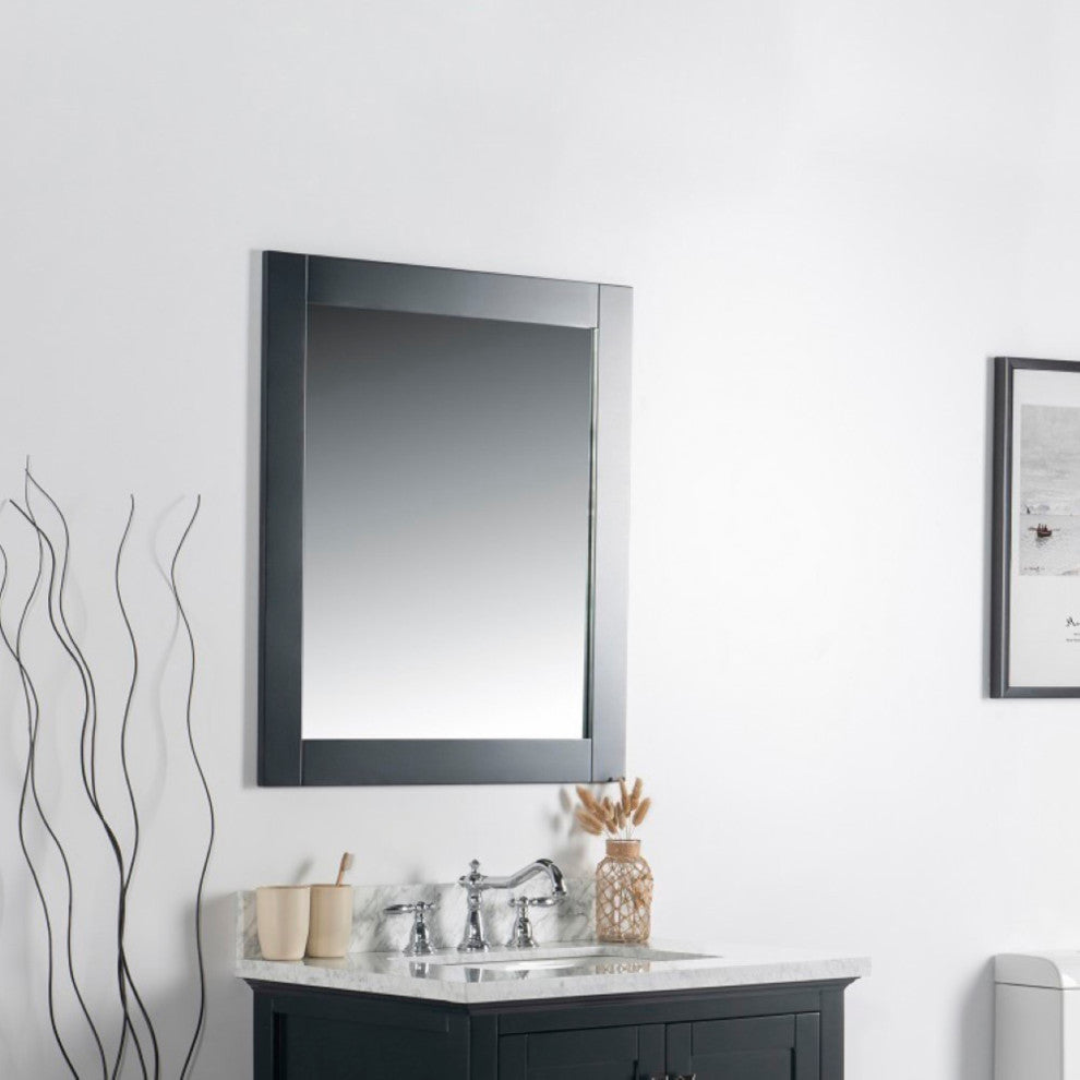 28" Solid Wood Frame Mirror, Dark Gray