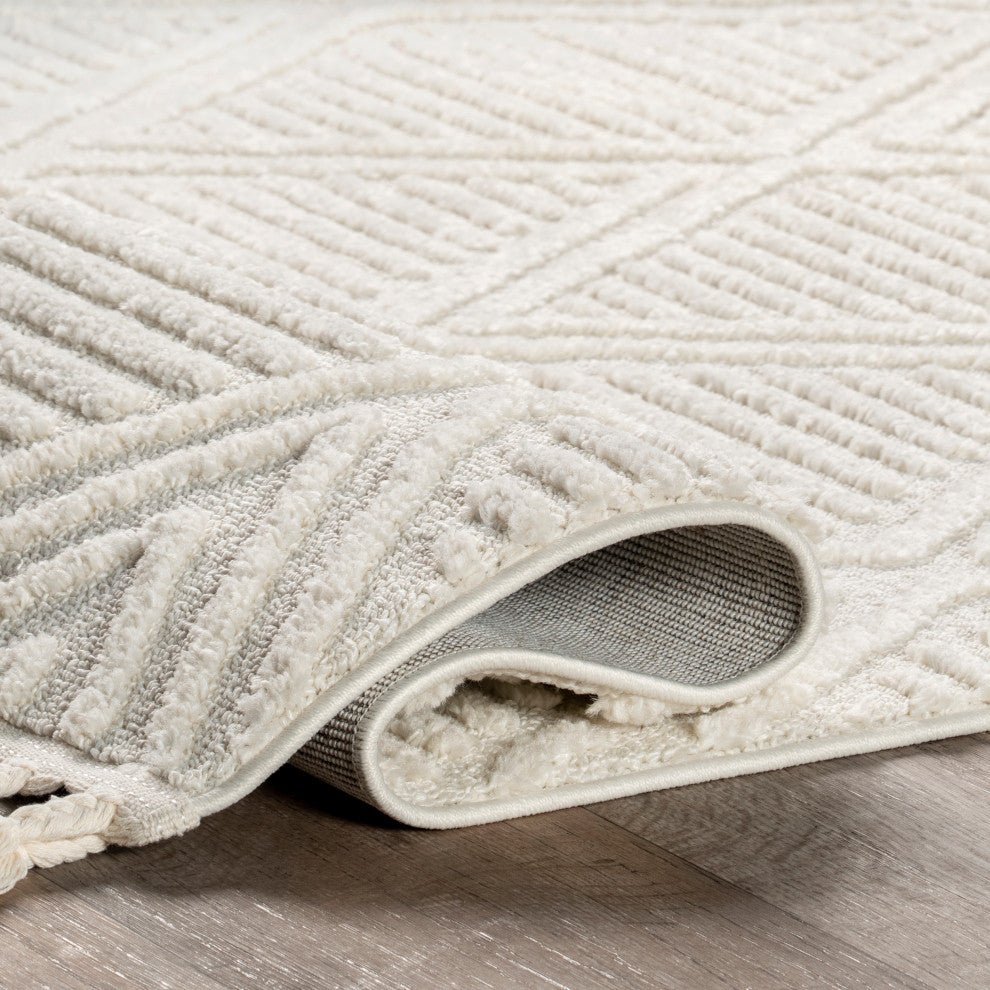 Balboa Textured Tile Area Rug, Ivory 12'x15'