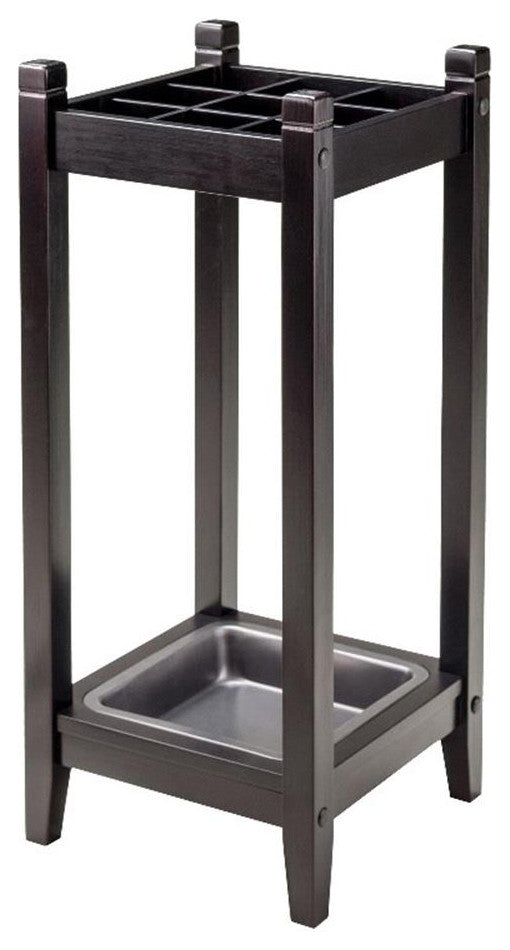 Pemberly Row Transitional Solid Wood Umbrella Stand with Tray in Espresso