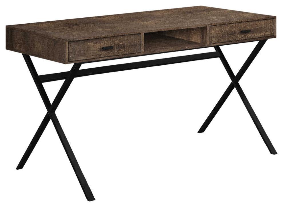 24" Brown Rectangular Computer Desk With Two Drawers