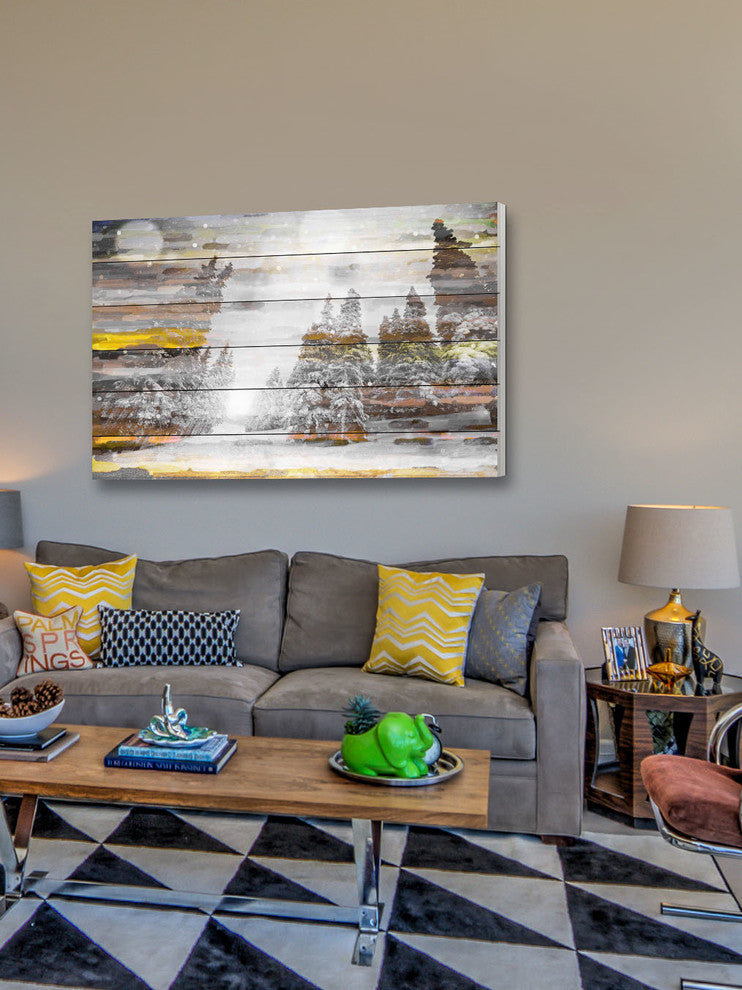 "Tree Snow" Painting Print on White Wood