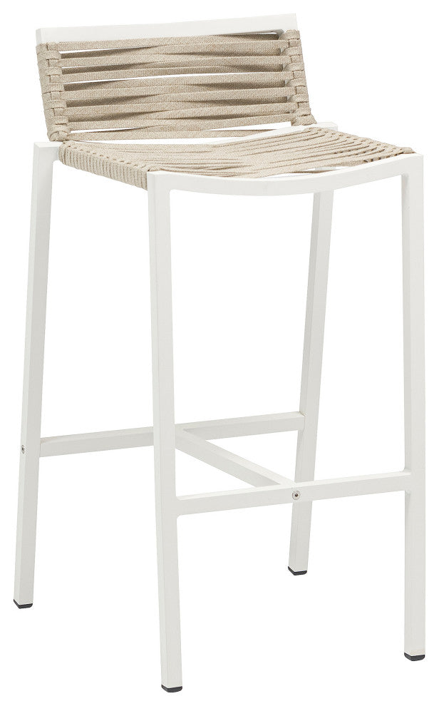 Maldives Rope Fabric Outdoor Patio Barstool (Set of 2), Cream