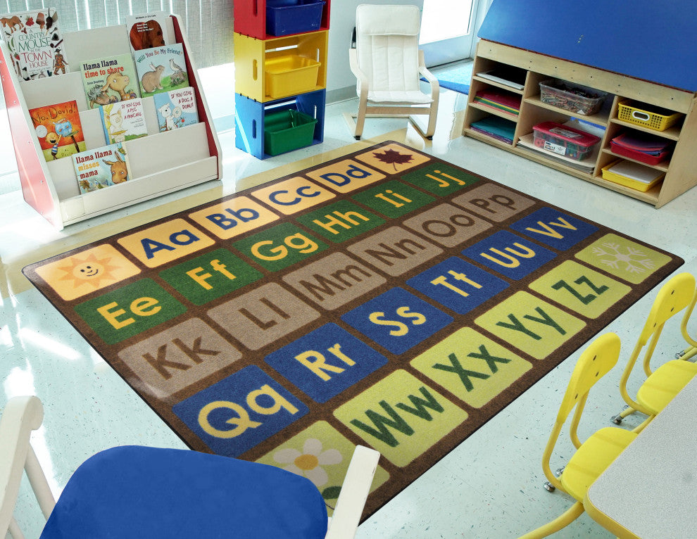 Kid Essentials Rug, Any Day Alphabet, Earthtone, 7'8"x10'9"