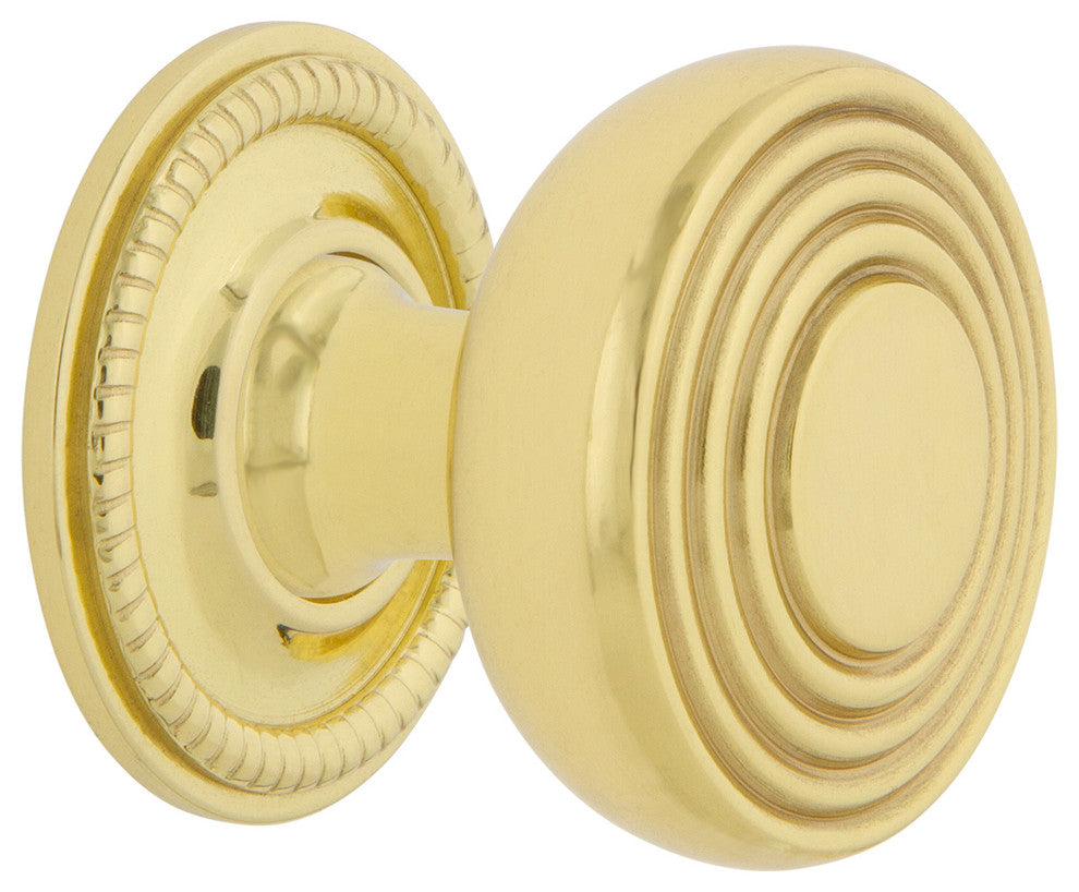 Deco Brass 1 3/8" Cabinet Knob With Rope Rose, Polished Brass