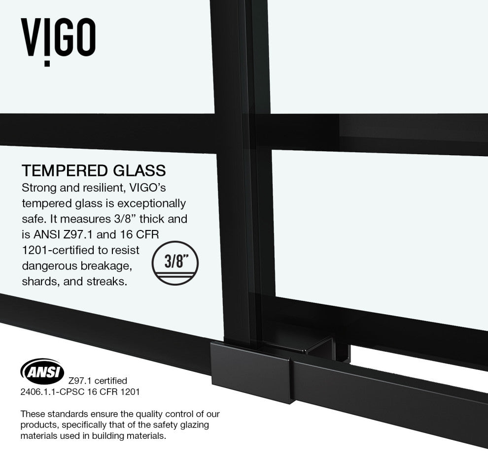 VIGO Elan 68" to 72" W x 74" H Frameless Sliding Shower Door in Matte Black