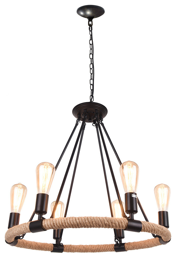 Modern Farmhouse Wagon Wheel Light Fixture, 6 Light