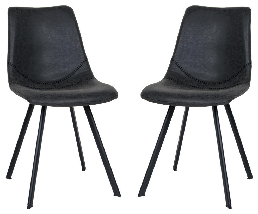 Markley Modern Leather Dining Chair With Metal Legs Set of 2, Charcoal Black