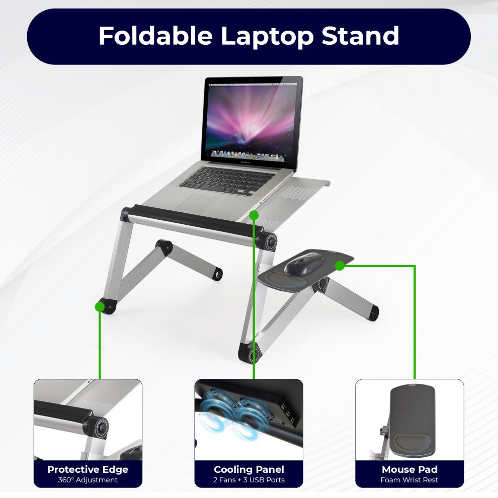 Workez Adjustable Height, Ergonomic Aluminum Laptop Cooling Stand, Silver