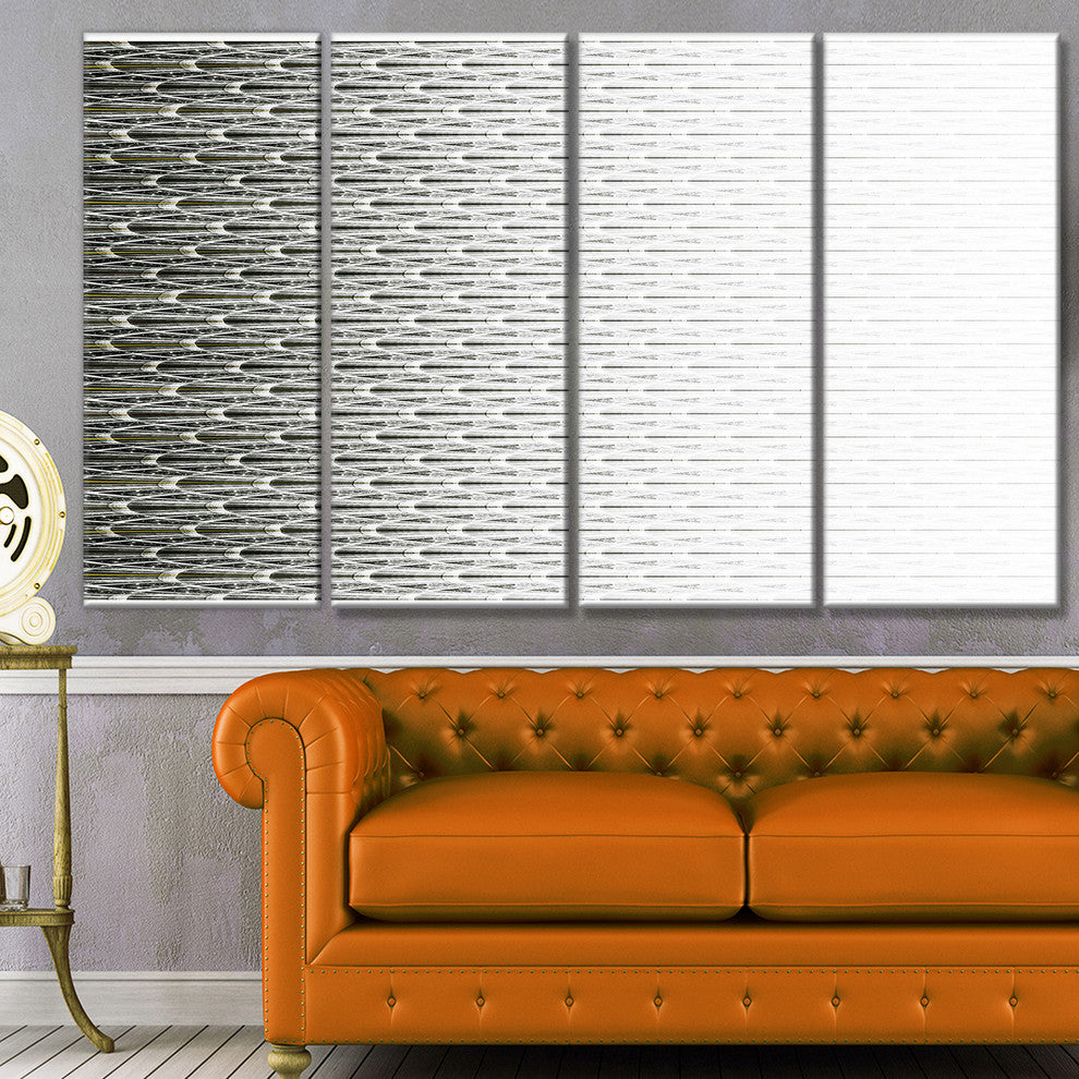 White Symmetrical Fractal Flower, Abstract Canvas Art Print, 48"x28", 4 Panels