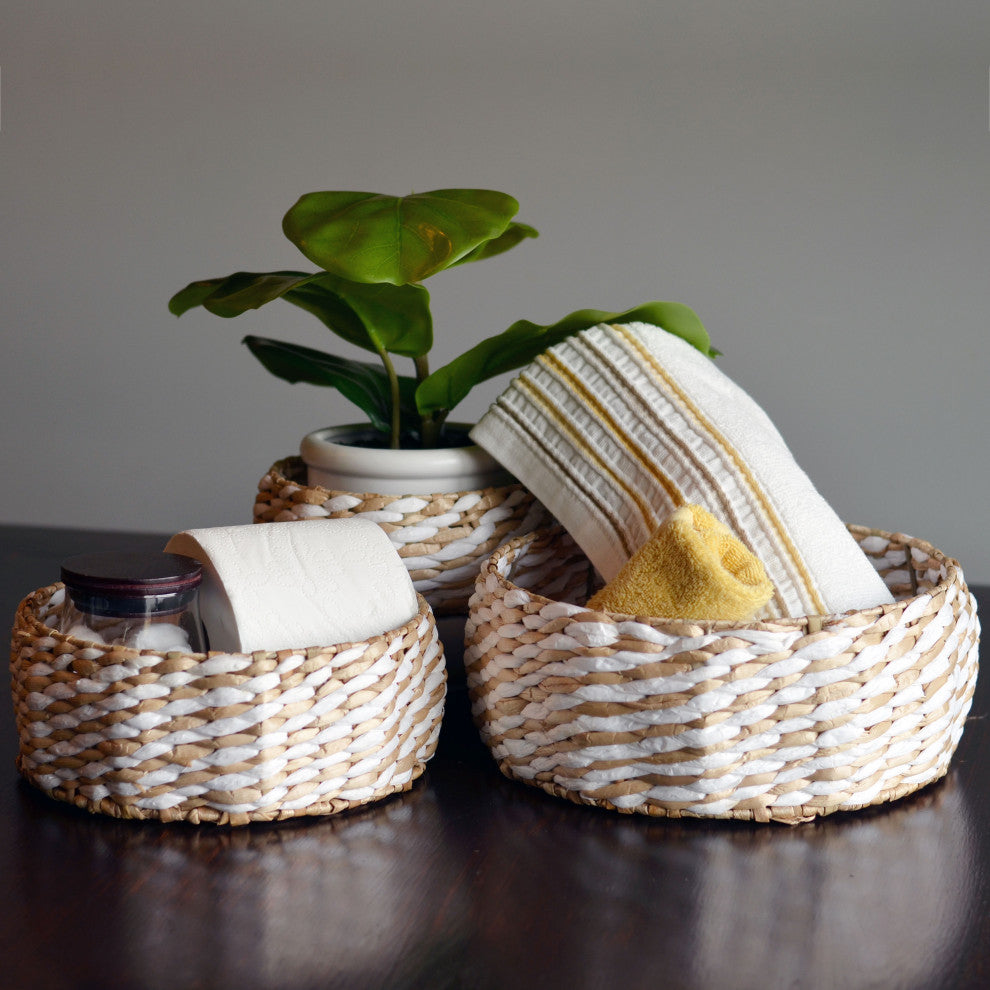 3 Piece Raffia and Wire Basket Bowl Set
