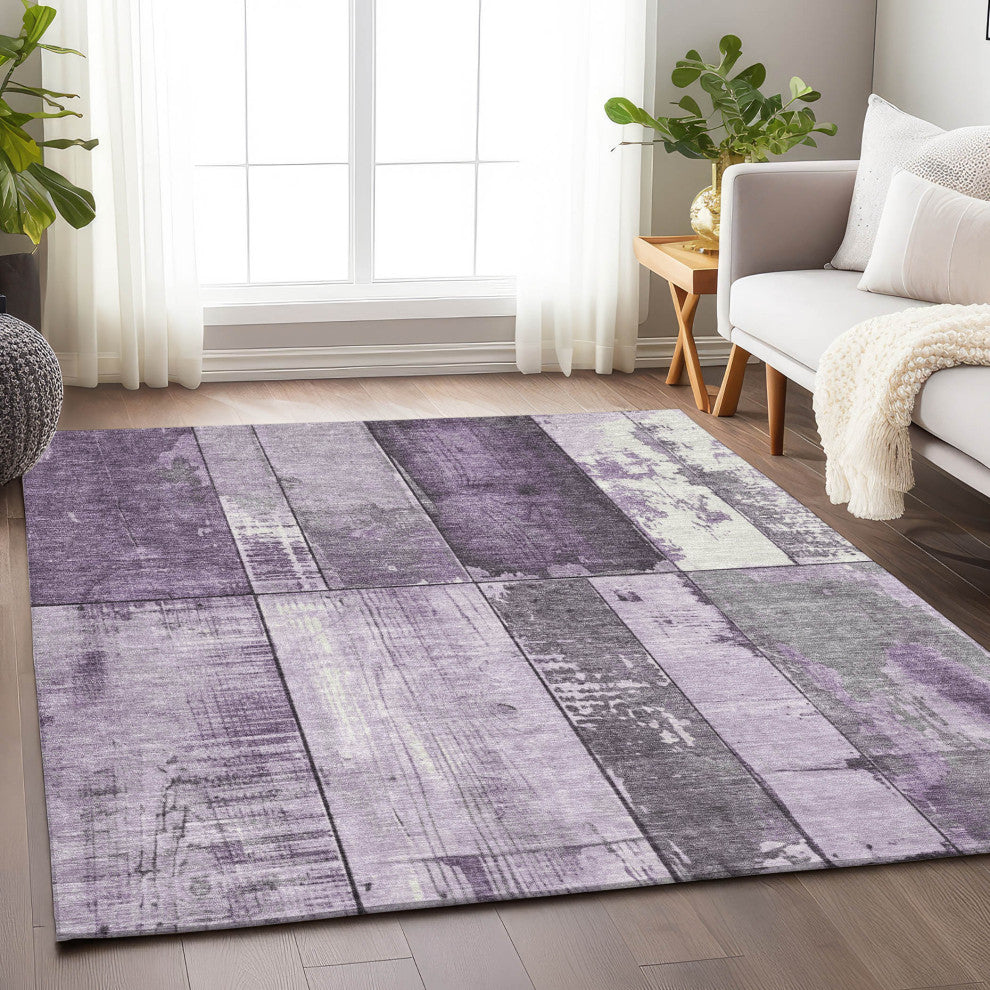 Machine Washable Indoor/Outdoor Chantille ACN1877 Purple 3' x 5' Rug