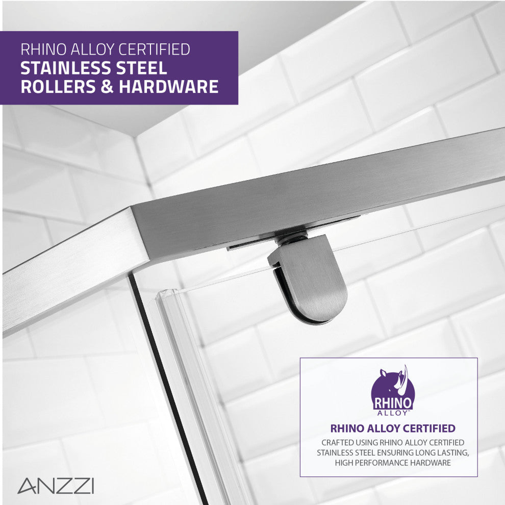 ANZZI Castle 49"x72" Hinged Semi-Frameless Shower Door, Brushed Nickel
