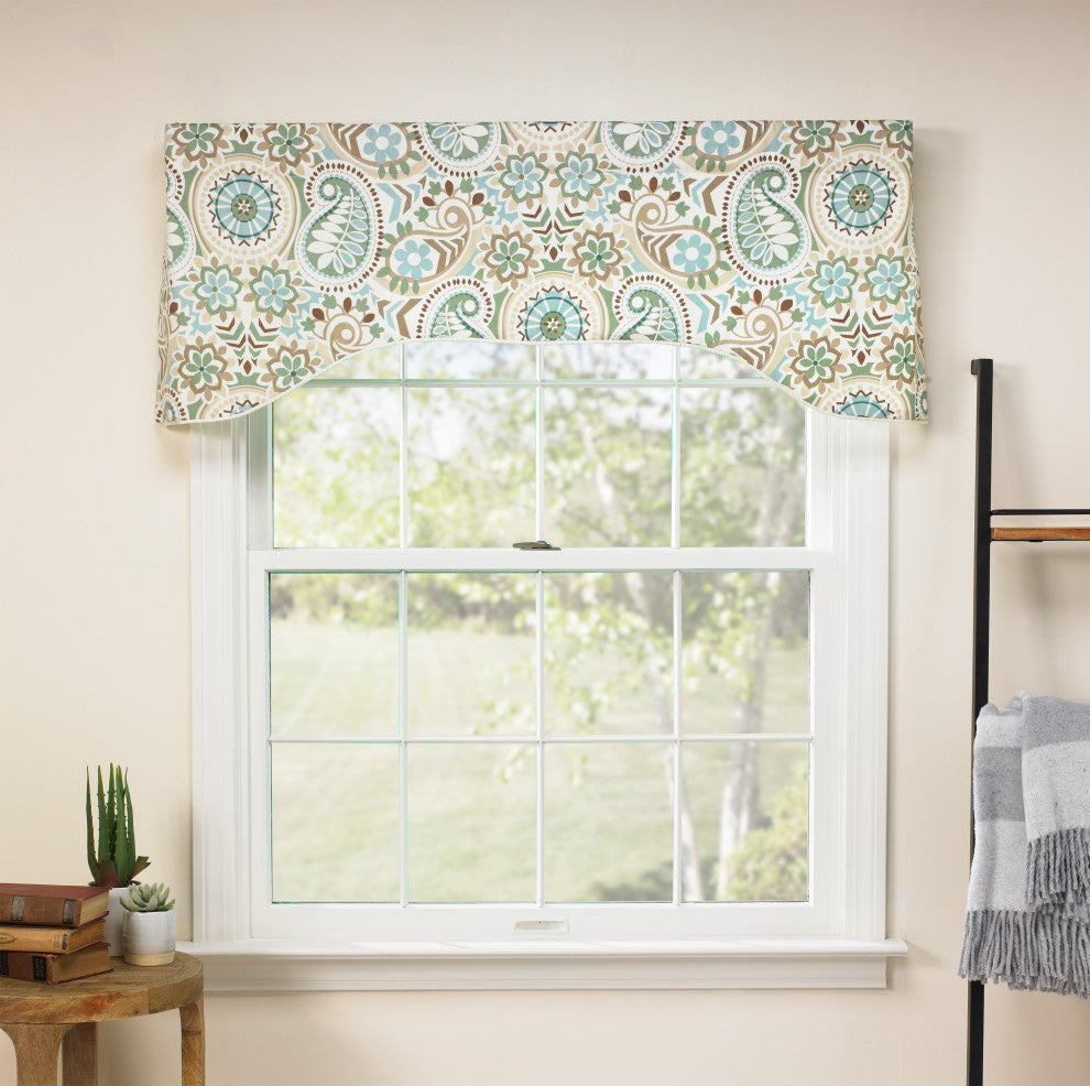 Paisley Prism 50" x 15" Lined Arch Valance, Latte