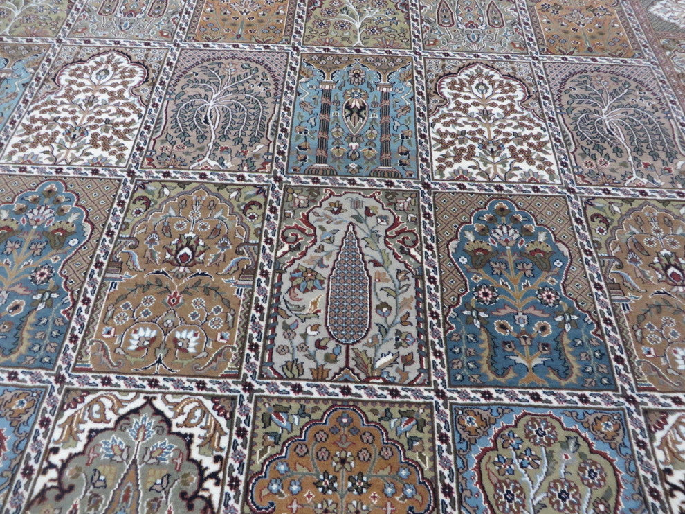 6'9x10'1 Handmade Multi Colored Garden Tabriz With Silk Oriental Rug