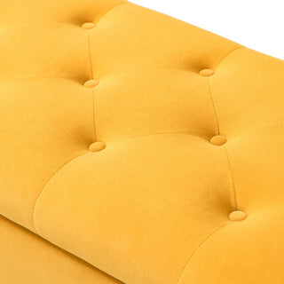 Button-tufted Storage Bench with Nailhead Trim, Mustard