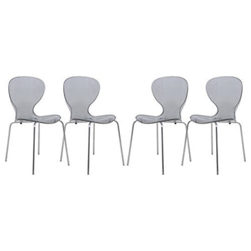 LeisureMod Modern Oyster Transparent Side Chair, Set of 4
