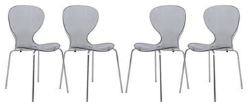 LeisureMod Modern Oyster Transparent Side Chair, Set of 4