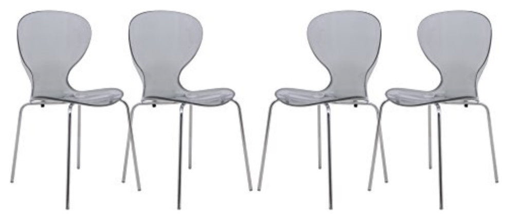 LeisureMod Modern Oyster Transparent Side Chair, Set of 4