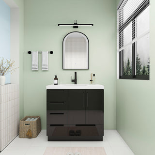 Carla 36" Freestanding Bathroom Vanity With Left Side Drawers, Gloss Black