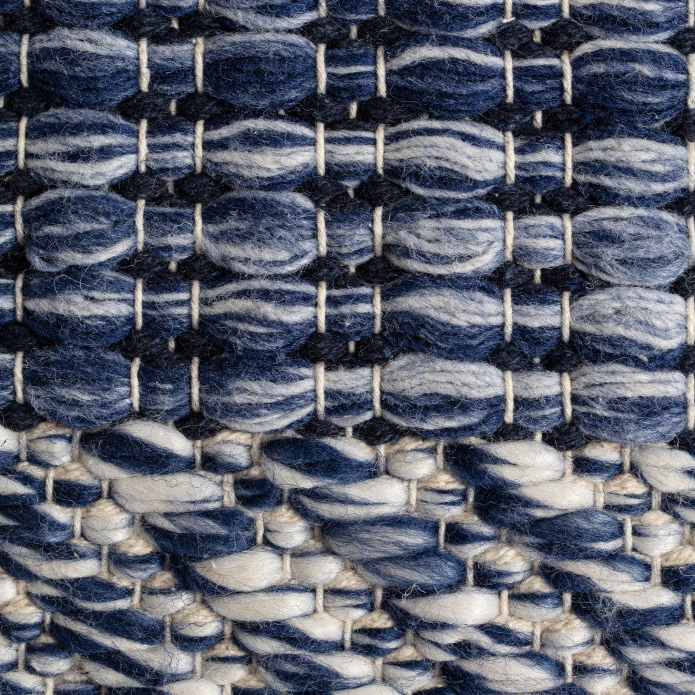 Navy Stripes 22" x 22" x 16" Navy and Ivory Pouf