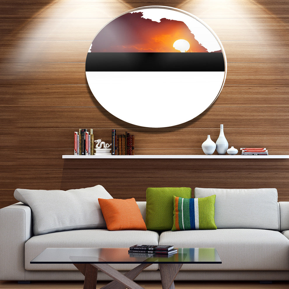 Africa Map With Lion At Sunset, Disc Metal Wall Art, 23"