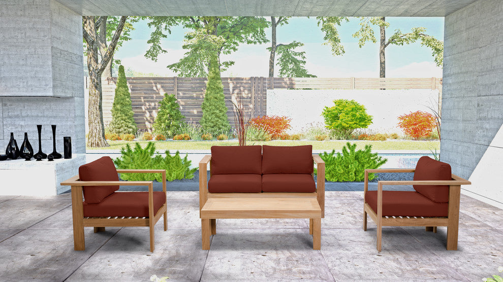 Ando Teak 4 Piece Loveseat Set, Canvas Henna