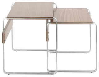 Lumisource Tea Side Nesting Tables, Stainless Steel and Walnut