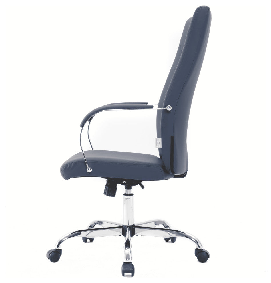 LeisureMod Sonora High-Back Adjustable Leather Conference Chair, Navy Blue