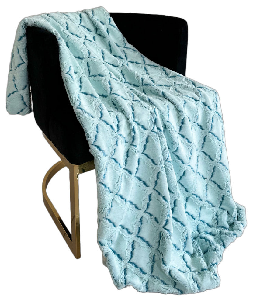 Plutus Light Blue Diamond Faux Fur Throw Blanket, 114"L x 120"W King