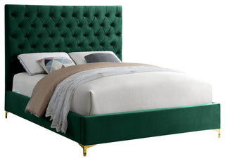 Cruz Velvet Upholstered Bed, Green, Full