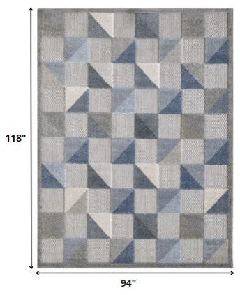 8"x10" Blue Gray Triangle Indoor Outdoor Area Rug