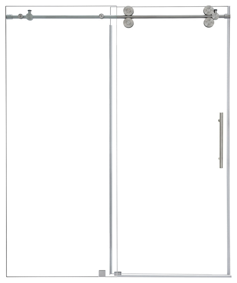 Lazaro Single Sliding Frameless Shower Door, Clear, Brushed Nickel, 68"wx78"h