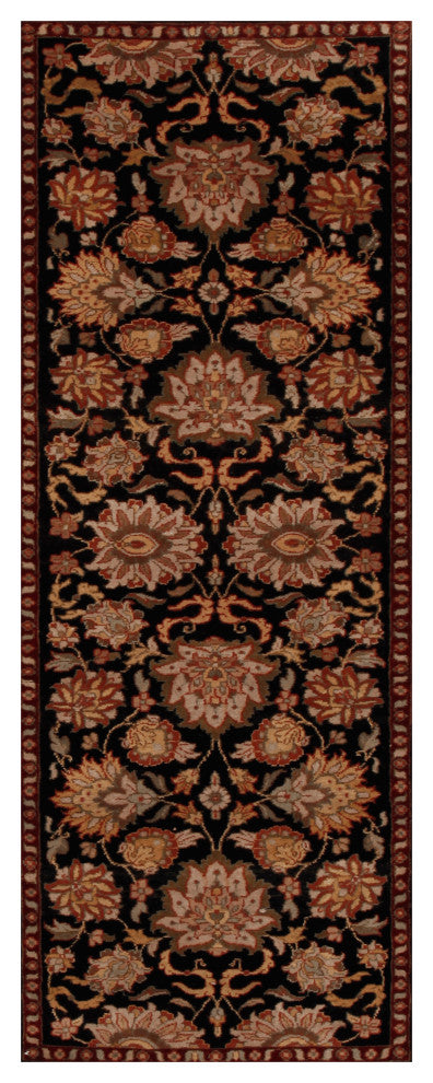 Agra Gian Traditional Floral Black Hand Knotted Wool Rug 5'x8'