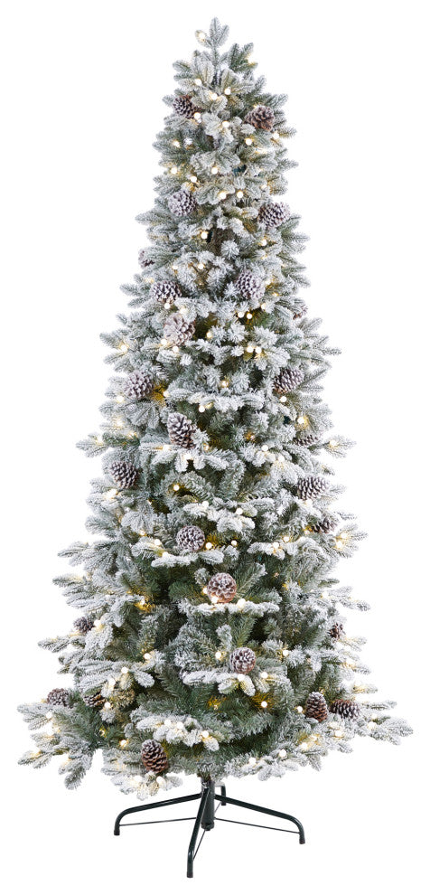 7.5' Flocked Alaskan Pre-Lit Faux Xmas Tree 350 Lights & 2155 Bendable Branches