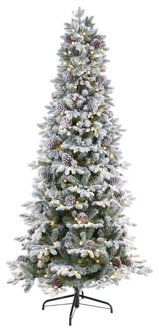 7.5' Flocked Alaskan Pre-Lit Faux Xmas Tree 350 Lights & 2155 Bendable Branches