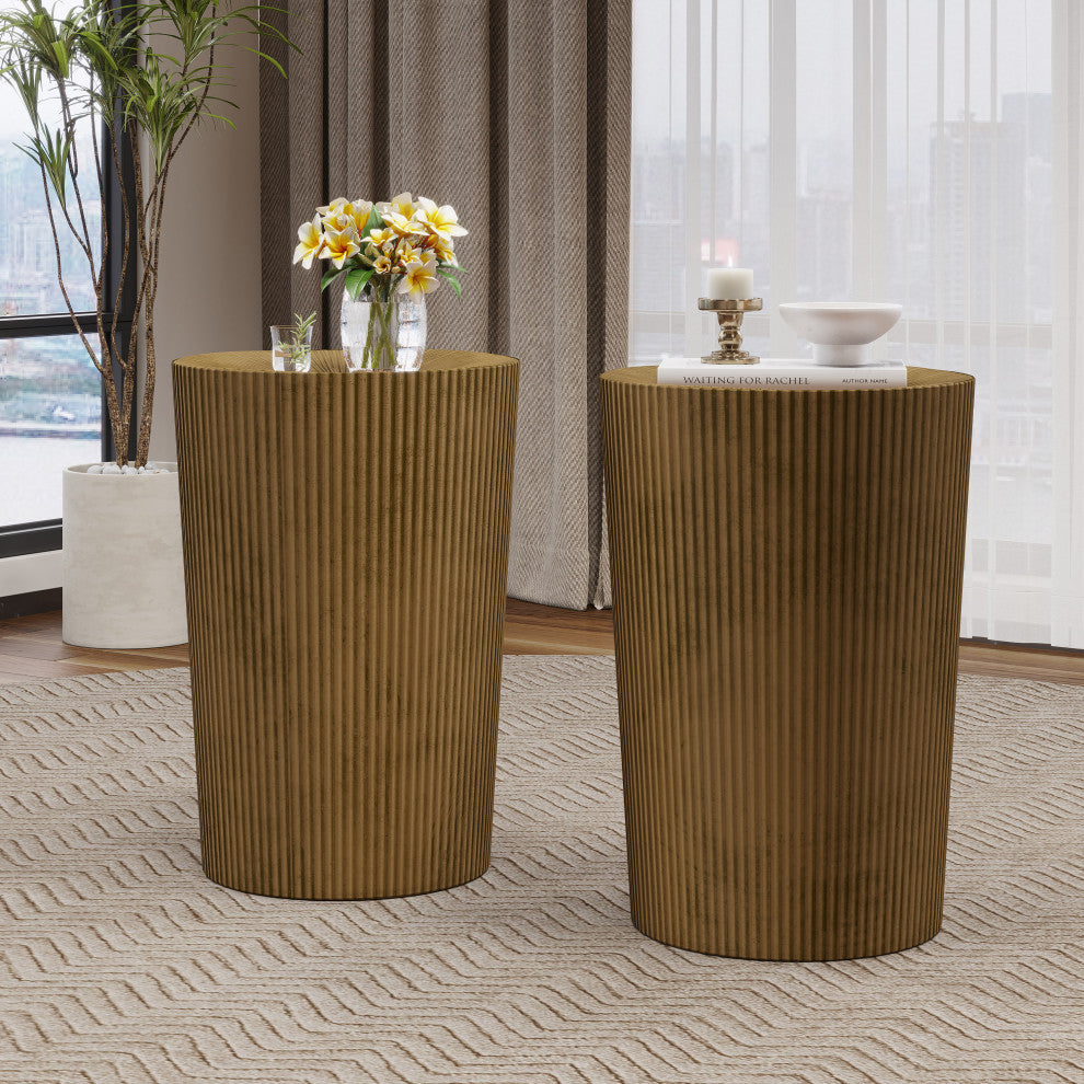 Pamsha Modern Iron Sunburst Side Tables, Set of 2, Brushed Antique Gold