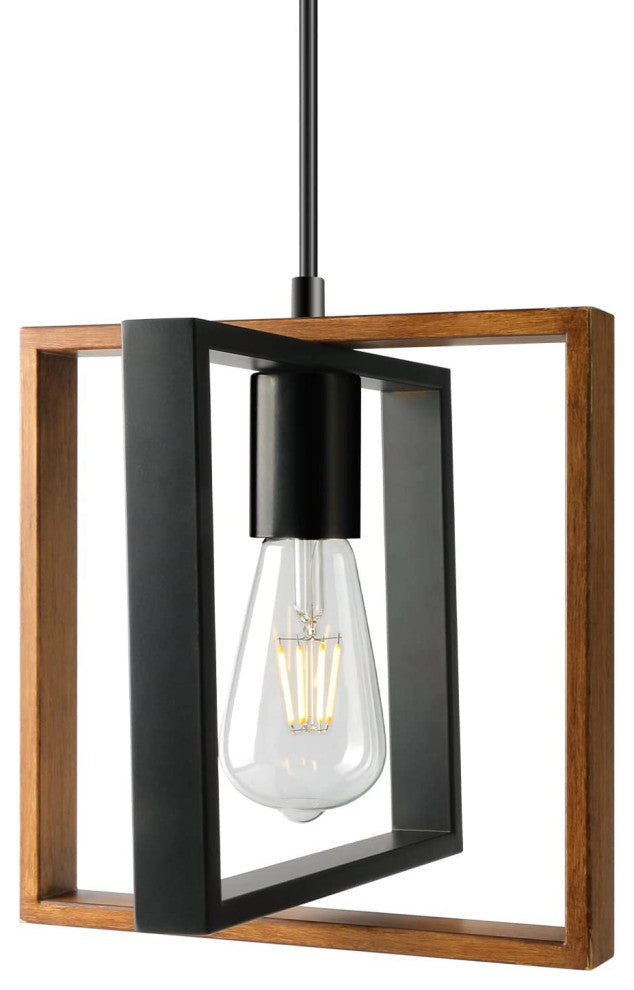 Farmhouse Pendant Light Wood Square Foldable Pendant Lamp