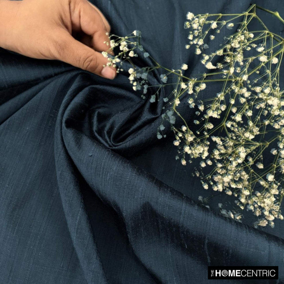 Midnight Blue Silk Dupioni Fabric By The Yard, 4 Yards For Curtain, Dress