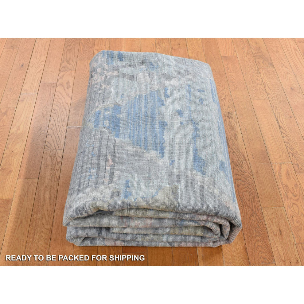 Ivory Pure Silk Collection Hand Knotted Modern Design Oriental Rug 8'x10'6"