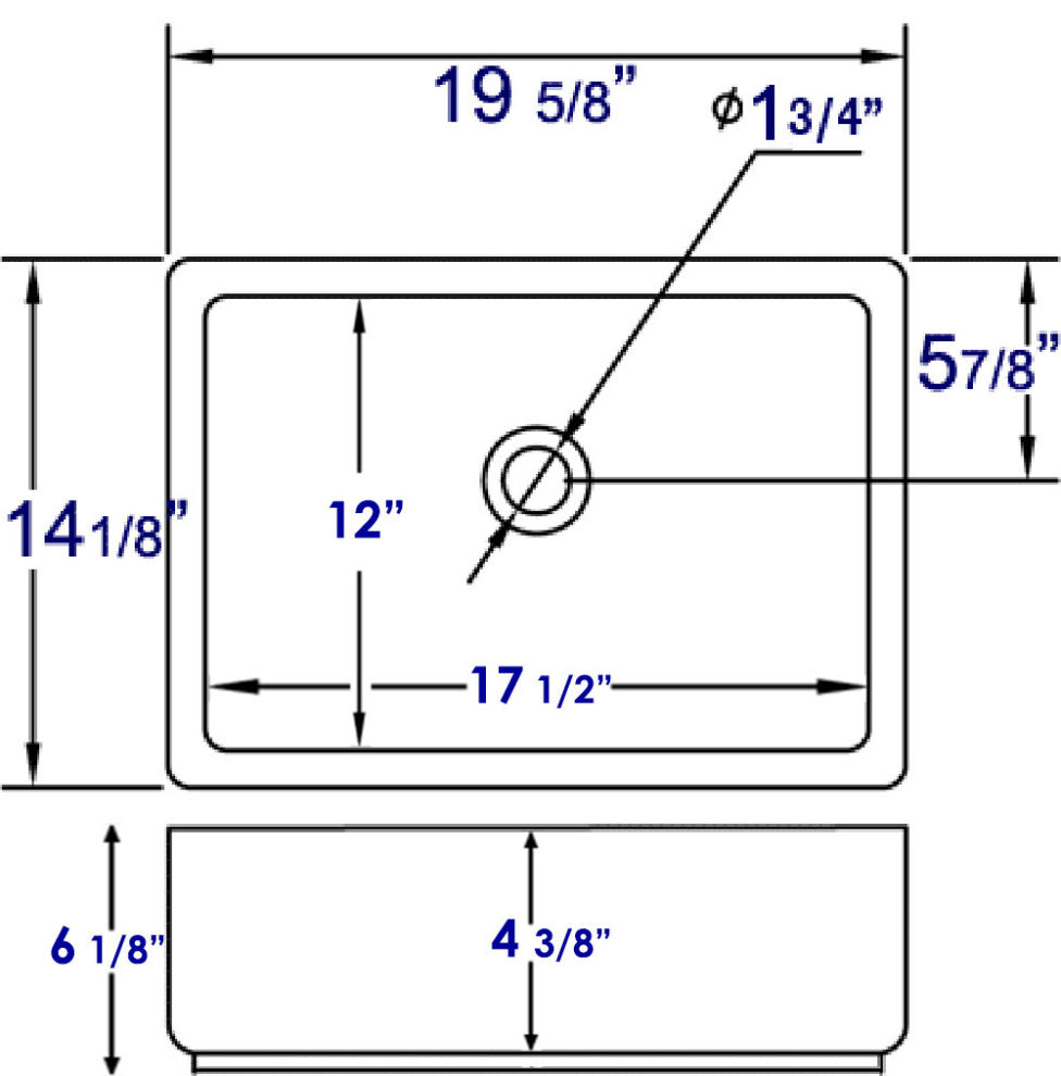 EAGO BA131 20" White Rectangular Porcelain Bathroom Sink with Overflow