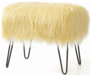 Mongolian Fur Ottoman, Pineapple Slice, 19''x13''x17''