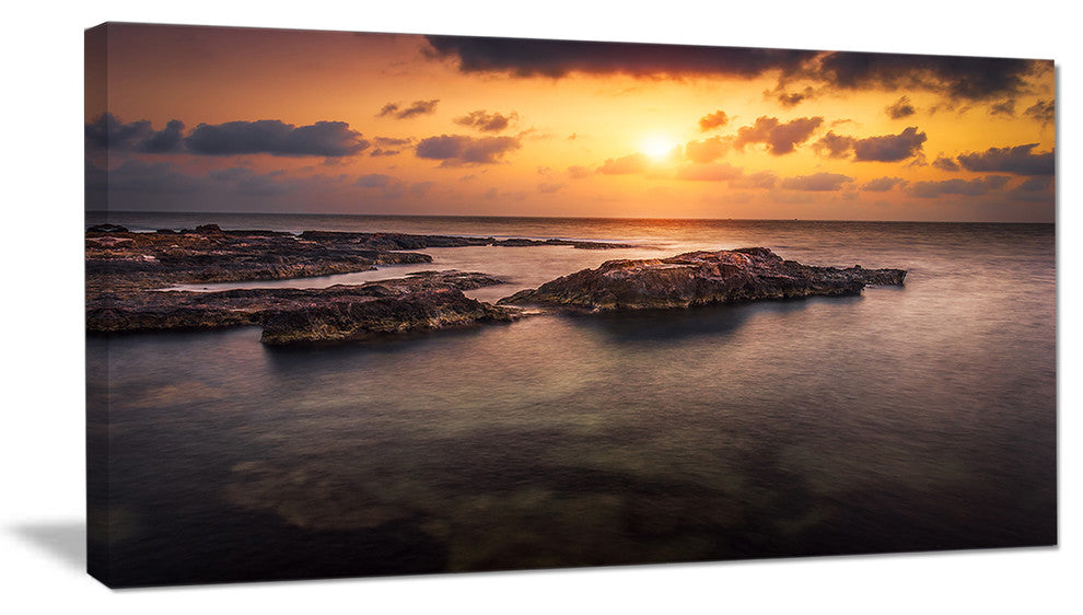 "Sunset Over African Seashore" Oversized Beach Canvas Artwork, 32"x16"